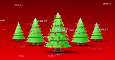 Kırmızı arka planda Noel ağacı üzerine kutsal mesajların animasyonu. Noel, şenlik, kutlama ve gelenek konsepti dijital olarak oluşturuldu.