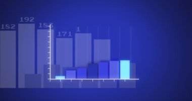 Animation of data processing on blue background. Global finances, computing and digital interface concept digitally generated video.