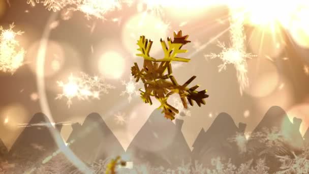 Animation Christmas Gold Snowflakes Falling Gold Background Christmas Festivity Celebration — Stock Video