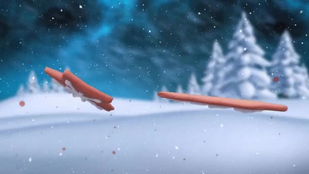 Animação Biscoitos Gengibre Natal Sobre Neve Caindo Cenário Inverno Natal — Vídeo de Stock