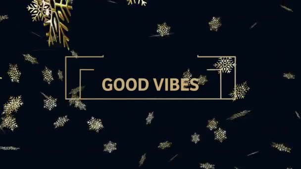 Animação Boas Vibrações Texto Neve Natal Caindo Sobre Fundo Preto — Vídeo de Stock