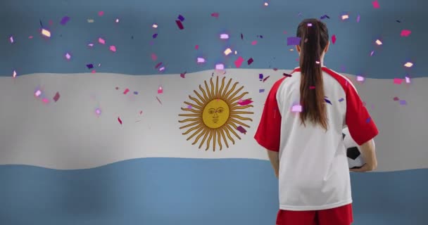 Animación Futbolista Caucásica Sobre Bandera Argentina Deporte Global Patriotismo Interfaz — Vídeo de stock