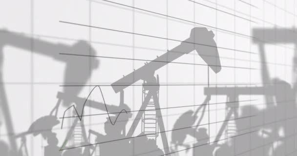 Animatie Van Gegevensverwerking Oliepompen Een Witte Achtergrond Global Business Financiën — Stockvideo