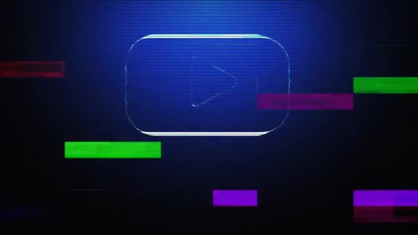 Анимация Сине Белого Игрового Символа Синей Подкладке Экрана Красочными Помехами — стоковое видео
