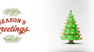 Beyaz arka planda sezonun tebrik mesajlarının ve Noel ağacının animasyonu. Noel, gelenek ve kutlama konsepti dijital olarak oluşturuldu.