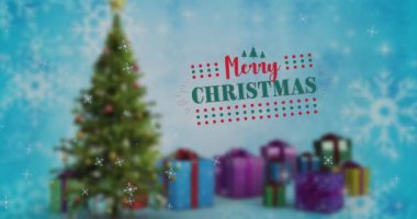 Yılbaşı kutlamalarının animasyonu Noel ağacı ve hediyeler üzerine mesajlaşır. Noel, şenlik, kutlama ve gelenek konsepti dijital olarak oluşturuldu.