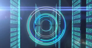 Bilgisayar sunucuları üzerinden tarama ve veri işleme animasyonları. Küresel bilgisayar veri işleme ve dijital arayüz konsepti dijital olarak oluşturulmuş video.