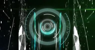 Bilgisayar sunucuları üzerinden tarama ve veri işleme animasyonları. Küresel bilgisayar veri işleme ve dijital arayüz konsepti dijital olarak oluşturulmuş video.