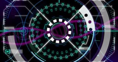 Soyut desenli ark reaktörü animasyonu ve siyah arkaplan üzerinde DNA sarmalı. Dijital olarak üretilmiş, hologram, genetik, tıbbi, sağlık, molekül, güç arzı ve teknoloji kavramı.