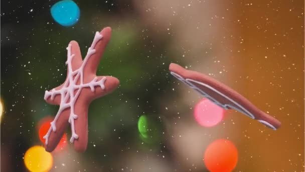 Animation Biscuits Pain Épice Noël Sur Des Flocons Neige Tombant — Video