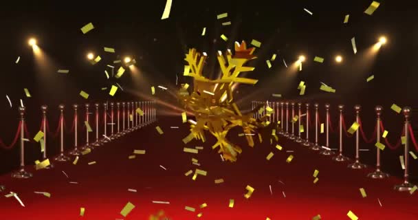 Animație Crăciun Stele Aur Care Cad Peste Fundal Covor Roșu — Videoclip de stoc