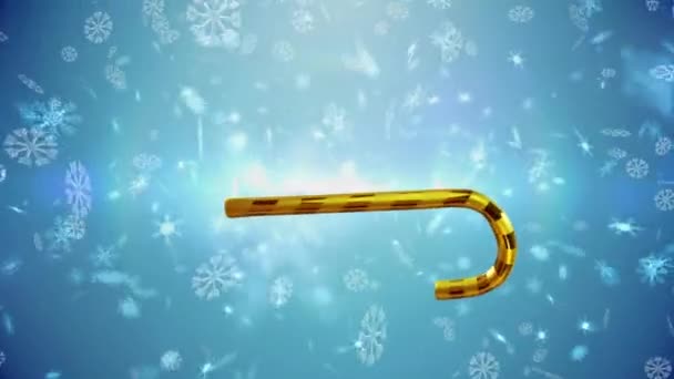 圣诞节金色的糖果手杖和降临到蓝色背景的雪的动画 圣诞节 庆祝和传统概念数字制作的录像 — 图库视频影像