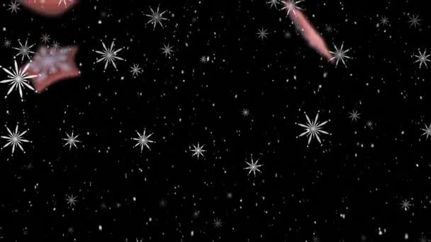 Animacja Świątecznych Piernikowych Ciasteczek Nad Płatkami Śniegu Spadającymi Czarne Tło — Wideo stockowe