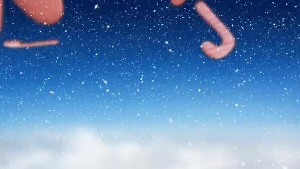 Animacja Świątecznych Piernikowych Ciasteczek Nad Płatkami Śniegu Spadającymi Niebieskie Tło — Wideo stockowe