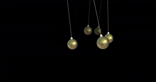 Animation Christmas Gold Baubles Dangling Black Background Christmas Festivity Tradition — Stock Video
