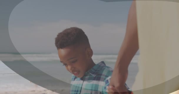 Animation Shapes African American Man His Son Beach Abstract Background — Stock Video