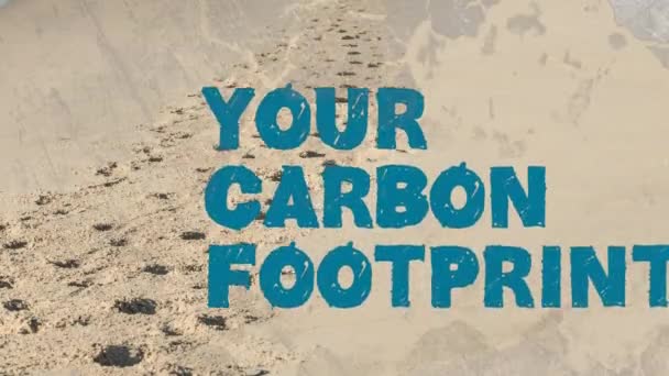 Animación Texto Huella Carbono Sobre Formas Fondo Beige Sostenibilidad Ecología — Vídeos de Stock