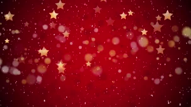Animace Vánočních Hvězd Sněžení Padající Červené Pozadí Vánoce Zima Slavnost — Stock video