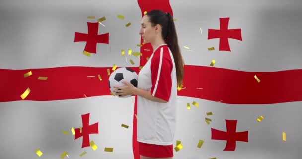 Animatie Van Kaukasische Vrouwelijke Voetballer Vlag Van Georgië Global Sport — Stockvideo