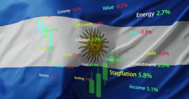 Анимация Обработки Данных Над Флагом Аргентины Глобальный Патриотизм Концепция Цифрового — стоковое видео
