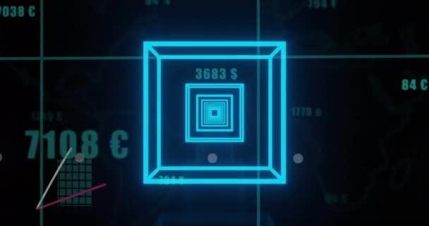 Animace Neonově Modrého Tunelu Hladkém Obrazci Nad Zpracováním Statistických Dat — Stock video