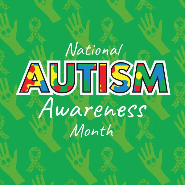 Zusammensetzung Des Nationalen Monatstextes Zum Thema Autismus Und Mehrfarbige Puzzleteile — Stockfoto