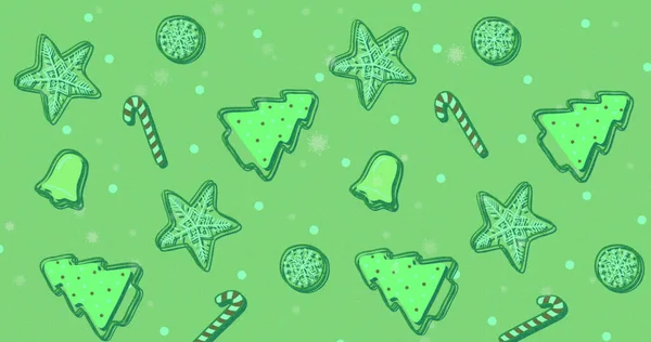 Obrázek Zeleného Vánočního Vzoru Sušenkami Cukrovinkami Vánoční Zimní Tradiční Slavnostní — Stock fotografie