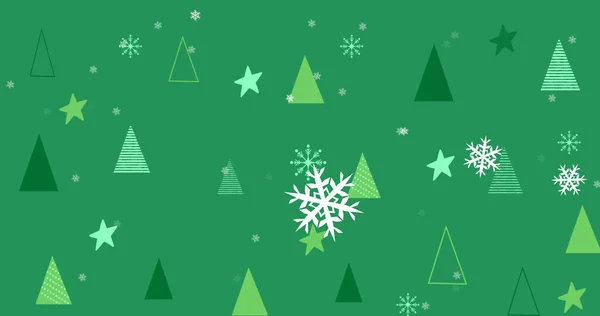 Bild Grönt Julgransmönster Med Snöflingor Jul Vinter Tradition Och Firande — Stockfoto