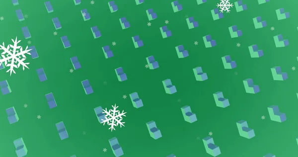 Obraz Zielonego Serca Płatkami Śniegu Boże Narodzenie Zima Tradycja Koncepcja — Zdjęcie stockowe