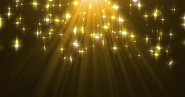 Turuncu arka plana düşen parlak noktaların animasyonu. Yeni yıl arifesi, parti, şenlik ve kutlama konsepti dijital olarak oluşturulmuş video.