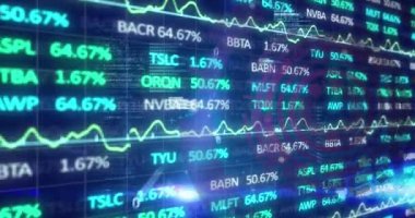 Mavi arkaplanda veri işleme animasyonu. küresel iş ve dijital arayüz kavramı dijital olarak oluşturulmuş video.