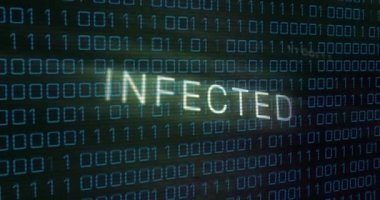 İltihaplı metin üzerinde x işaretinin animasyonu, devre kartı deseni, siyah arkaplana karşı ikili kodlar. Dijital olarak üretilmiş, hologram, hastalıklar, kodlama, makine öğrenme ve teknoloji kavramı.