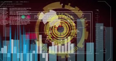 Bilgisayar arayüzü olan çeşitli grafiklerin ve verilerin dijital olarak oluşturulmuş videosu. Infographic, communication, link, futuristic, technology.