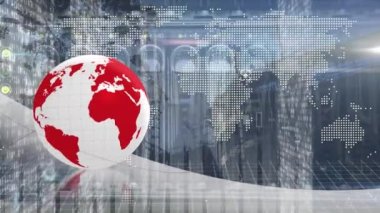 Dünya haritası ve dünya çapında finansal veri işleme animasyonu. Küresel iş, finans, veri işleme ve bağlantılar konsepti dijital olarak oluşturulmuş video.