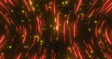 Siyah zemin üzerinde kırmızı ve sarı ışık parlayan noktaların animasyonu. Işık, soyut ve hareket kavramı dijital olarak oluşturulmuş video.