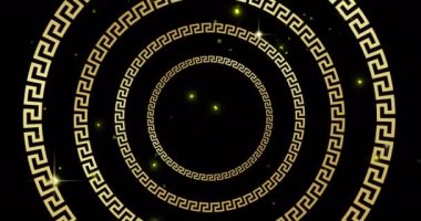 Parlayan dairelerin animasyonu ve siyah arkaplanda sarı ışık lekeleri. Işık, soyut ve hareket kavramı dijital olarak oluşturulmuş video.