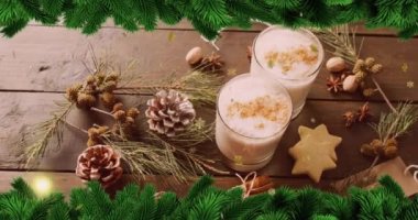 Parlak kar taneleri ve Noel süslemelerinin animasyonu. Noel, şenlik, kutlama ve gelenek konsepti dijital olarak oluşturuldu.