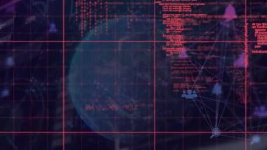 Dünya üzerinde veri işleme animasyonu. küresel iş ve dijital arayüz kavramı dijital olarak oluşturulmuş video.