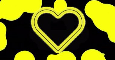 Siyah arka plandaki şekiller üzerinde kalp animasyonu. Yeni yıl, parti ve kutlama konsepti dijital olarak oluşturuldu.