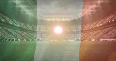 Stadyumun üzerinde İtalya bayrağı ve ışıklı noktaların animasyonu. Gelenek ve kutlama konsepti dijital olarak oluşturulmuş video.