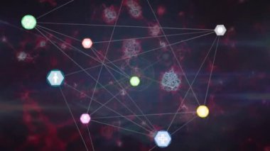 Siyah arkaplandaki moleküllerle bağlantı ağının animasyonu. Küresel teknoloji, bağlantılar ve dijital arayüz konsepti dijital olarak oluşturulmuş video.