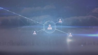 Şehirdeki bağlantılar ve yerkürenin animasyonu. Dijital olarak oluşturulmuş küresel bağlantılar, bilgisayar ve dijital arayüz kavramı.