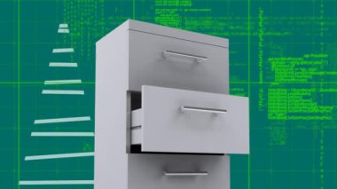 Animation of data processing over locker. Global business and digital interface concept digitally generated video.