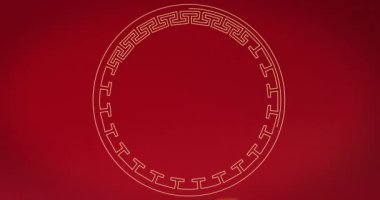 Çin desenli animasyon ve kırmızı arka planda turuncu süsleme. Çin yeni yılı, şenlik, kutlama ve geleneksel konsept dijital olarak oluşturulmuş video.