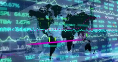 Ofiste tartışan iki farklı bayan meslektaşın borsa veri işleme animasyonu. Küresel ekonomi ve iş teknolojisi kavramı