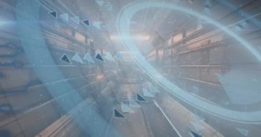 Tünel üzerinde veri işleme animasyonu. Küresel iş ve dijital arayüz kavramı dijital olarak oluşturulmuş video.