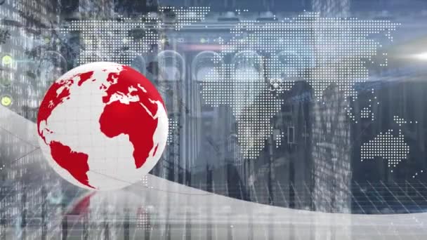 지도와 지구본을 데이터 애니메이션 글로벌 비즈니스 데이터 디지털 비디오 — 비디오