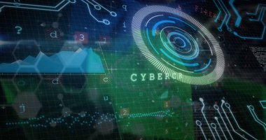 Dijital uzayda işleme çemberi, veri ve siber suç görüntüsü. Dijital alan, bilgisayarlar, ağ ve teknoloji konsepti dijital olarak oluşturulmuş görüntü.