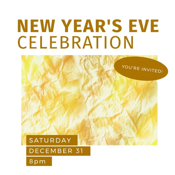 新年前夜的庆祝文稿是在黄色狭窄的纸上谱写的 新年前夕 庆祝活动和传统概念数字化生成的图像 — 图库照片