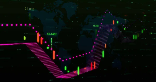 Bild Einer Farbenfrohen Grafik Mit Bunten Zahlen Über Einer Weltkarte — Stockfoto